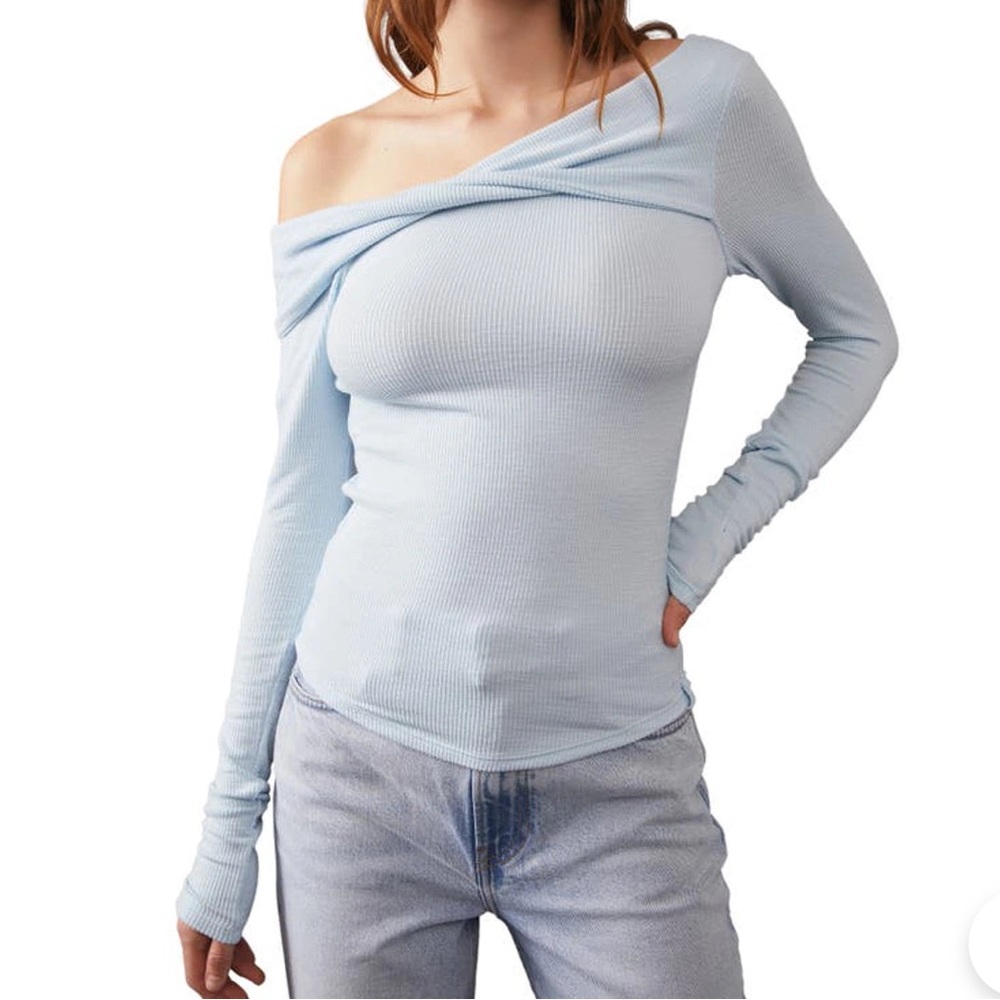 WE THE FREE x FREE PEOPLE Addie Ribbed Layering Top in Neon Sky Size XS NWT